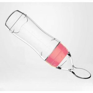 Пляшечка для годування SUNROZ силіконова з ложечкою та ковпаком 120 мл Рожевий (SUN1389)