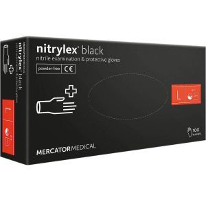 Рукавички нітрилові неопудрені чорні Mercator Medical NITRYLEX BLACK L 100 шт Чорні