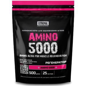 ВСАА амінокислоти 2/1/1 + Глютамін 500 г вишня Extremal Amino 5000 BCAA із глютаміном для коктейлів
