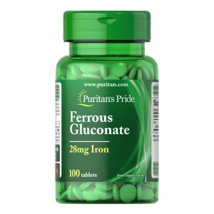 Железо глюконат, Ferrous Gluconate, Puritan's Pride, 28 мг, 100 таблеток
