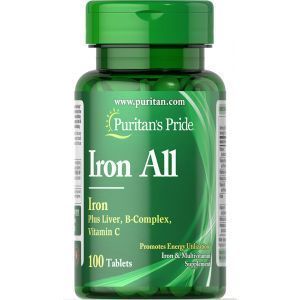 Железо, Iron All Iron, Puritan's Pride, 100 таблеток