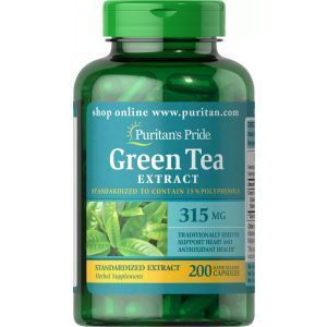 Зеленый чай, Green Tea, Puritan's Pride, стандартизированный экстракт, 315 мг, 200 капсул
