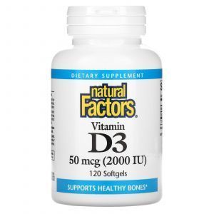 Витамин Д3, Vitamin D3, Natural Factors, 50 мкг (2000 МЕ), 120 гелевых капсул
