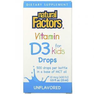 Витамин D3 для детей, Vitamin D3 Drops, Natural Factors, 400 МЕ, 15 мл (Default)