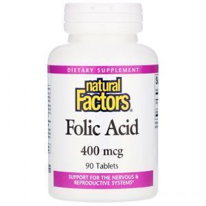 Фолиевая кислота, Folic Acid, Natural Factors, 400 мкг, 90 таблеток
