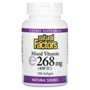 Витамин Е, Mixed Vitamin E, Natural Factors, смешанные токоферолы, 268 мг (400 МЕ), 180 гелевых капсул