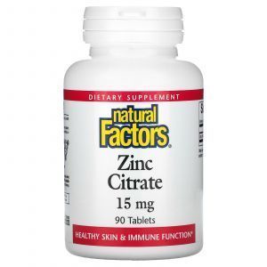 Цитрат цинка, Zinc Citrate, Natural Factors, 15 мг, 90 таблеток