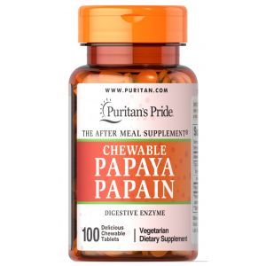 Пищеварительные ферменты папаин, Papaya Enzyme, Puritan's Pride, 250 жевательных таблеток