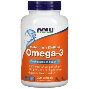Омега-3, Omega-3, Now Foods, 180 ЭПК/ 120 ДГК, 200 гелевых капсул
