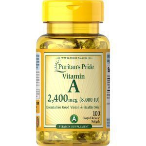 Витамин А, Vitamin A, Puritan's Pride, 8000 МЕ, 100 гелиевых капсул