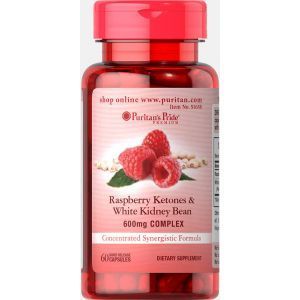 Малиновые кетоны и белая фасоль, Raspberry Ketones White Kidney Bean, Puritan's Pride, 100 мг, 60 гелевых капсул