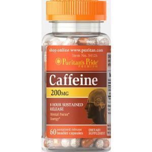 Кофеин, Caffeine, 8-Hour Sustained Release 200 мг, Puritan's Pride 60 капсул
