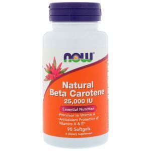 Бета каротин, Beta Carotene, Now Foods, 7500 мкг (25,000 МЕ), 90 гелевых капсул