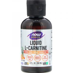L-карнитин, L-Carnitine, Now Foods, Sports, жидкий, тропический пунш, 1000 мг, 59 мл
