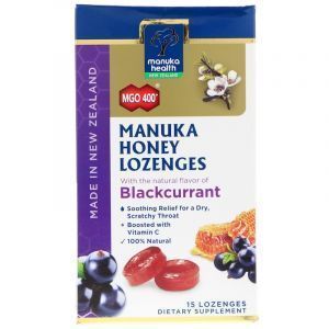 Манука мед, Manuka Honey Lozenges MGO 400+, вкус черной смородины, Manuka Health, 15 шт. 