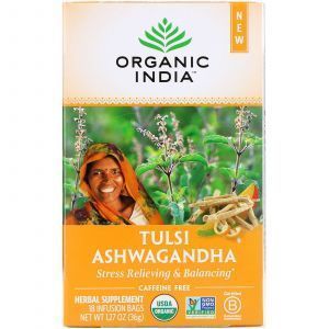 Чай тулси с ашвагандха, без кофеина, Tulsi Ashwagandha,, Organic India, 18 чайных пакетиков, 36 г (Default)