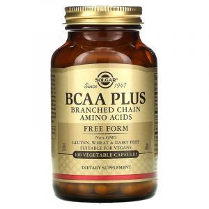 Аминокислоты BCAA плюс,  BCAA Plus, Solgar, свободная форма, 100 вегетарианских капсул