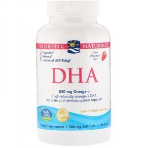Рыбий жир экстра (клубника), DHA, Nordic Naturals, 500 мг, 180 капсул (Default)
