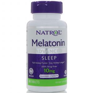 Мелатонин, Melatonin, Natrol, медленное высвобождение, 10 мг, 60 таблеток