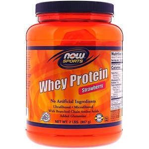 Сывороточный протеин, вкус клубники, Whey Protein, Now Foods, Sports, 907 г