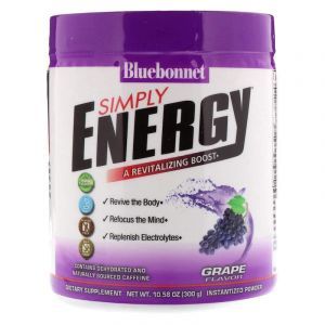 Энергия напиток, Simply Energy, Bluebonnet Nutrition, вкус винограда, 300 г 