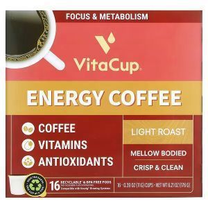 Кофе, Energy Coffee, VitaCup, легкой обжарки, 16 чашек по 11 г 