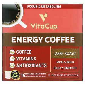 Кофе, Energy Coffee, VitaCup, темной обжарки, 16 капсул по 11 г