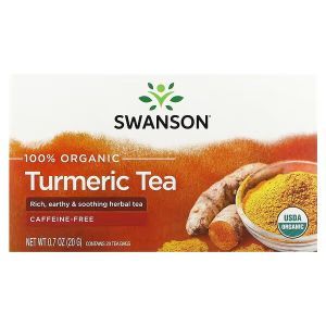 Чай с куркумой, Turmeric Tea, Swanson, 100% органический, без кофеина, 20 чайных пакетиков, 20 г
