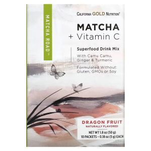 Чай матча и витамин С, Matcha + Vitamin C - Dragon Fruit, MATCHA ROAD, California Gold Nutrition, со вкусом питахайи, 10 пакетиков