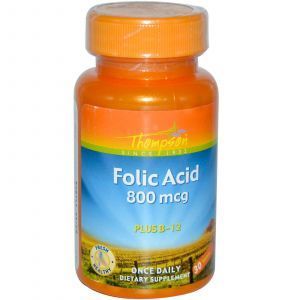Фолієва кислота В12, Folic Acid Plus B-12, Thompson, 800 мкг, 30 таблеток