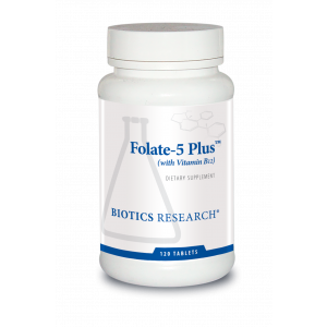 Фолиевая кислота и витамин B12, Folate-5 Plus (with B12), Biotics Research, 120 таблеток