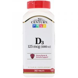 Витамин Д3, Vitamin D3, 21st Century, 125 мкг (5000 МЕ), 360 таблеток (Default)