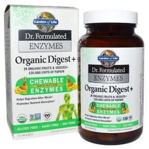 Пищеварительные ферменты, Organic Digest +, Garden of Life, Dr. Formulated Enzymes, органик, вкус тропических фруктов, 90 жевательных таблеток 