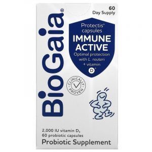 Иммунная поддержка с пробиотиком и витамином Д, Protectis Capsules, Immune Active, BioGaia, 2000 МЕ, 60 капсул
