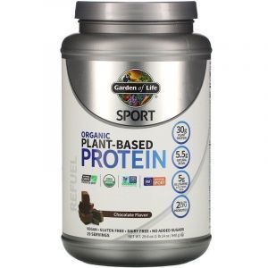 Растительный белок, Plant-Based Protein, Garden of Life, Sport, органик, для веганов, шоколад, 840 г