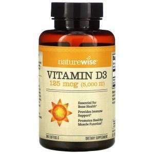 Витамин Д3, Vitamin D3, NatureWise, 125 мкг (5000 МЕ), 360 гелевых капсул