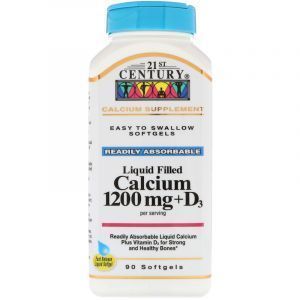 Кальций 1200 мг + Д3, Calcium + D3, 21st Century, жидкий наполнитель, 90 капсул (Default)
