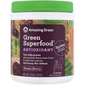 Суперфуд, сладкая ягода, Green Superfood, Amazing Grass, суперпродукт-антиоксидант, 210 г.