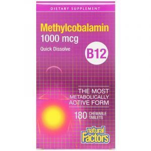 Витамин В12 (метилкобаламин), Methylcobalamin, Natural Factors, 1000 мкг, 180 таблеток (Default)