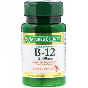 Витамин B12, вкус вишни, Vitamin B-12, Nature's Bounty, 2500 мкг, 75 быстрорастворимых таблеток (Default)