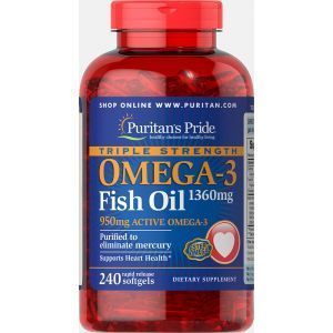 Омега-3 рыбий жир, Omega-3 Fish Oil, Puritan's Pride, 1360 мг (950 мг активного омега-3), 240 капсул