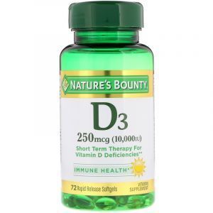 Витамин Д3, Vitamin D3, Nature's Bounty, 250 мкг (10,000 МЕ), 72 капсулы (Default)