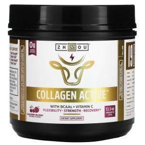 Коллаген, с BCAA и витамином C, Collagen Active, Zhou Nutrition, вкус ежевики и вишни, 378 г