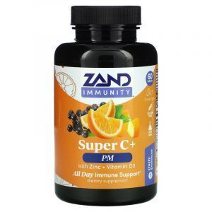 Витамин С + мелатонин и бузина, Super C+ PM, Zand, Immunity, с цинком и витамином D3,  60 таблеток
