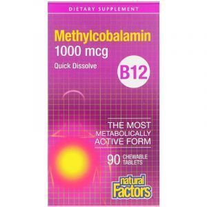 Витамин В12, Methylcobalamin, Natural Factors, 1000 мкг, 90 таблеток (Default)