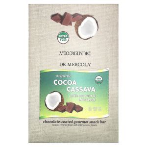 Батончики с кокосом и семенами чиа, Cocoa Cassava, Dr. Mercola, органик, 12 шт. по 44 г