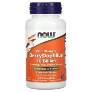 Пробиотики Дофилус, Berry Dophilus, Now Foods, экстра сила, вкус ягод, 50 жевательных таблеток
