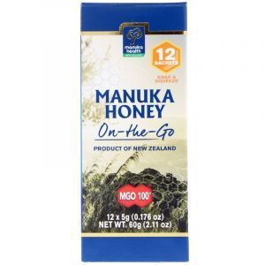 Манука мед, Honey MGO 100+, Manuka Health, дорожный, 12 пакетиков по 5 г (Default)