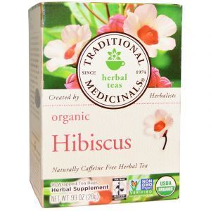 Травяной чай, органический гибискус, Organic Hibiscus, Traditional Medicinals, без кофеина, 16 пакетиков, 28 г (Default)