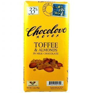 Тоффи и миндаль в молочном шоколаде, Toffee & Almonds, Chocolove, 90 г